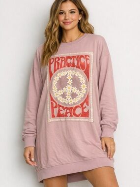 🌸Blue Velvet Practice Peace Long Sleeve Tee Dress, available in M/L,  L/XL, NWT